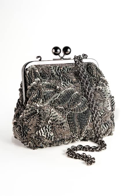 Nupur Kanoi Carmela Grey Bougain Hand Embroidered Clutch 