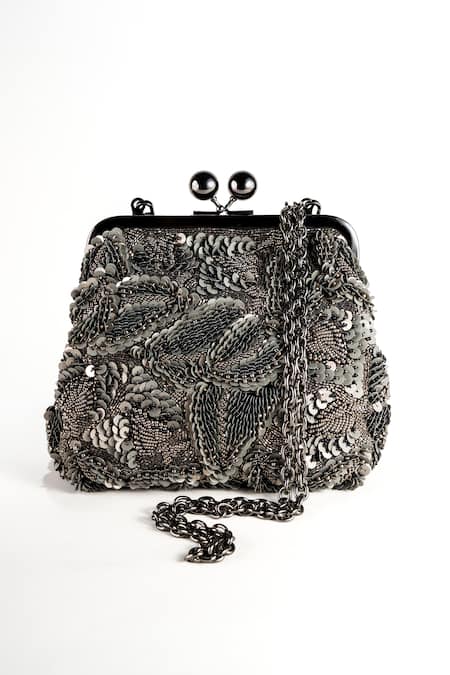 Nupur Kanoi Carmela Grey Bougain Hand Embroidered Clutch 