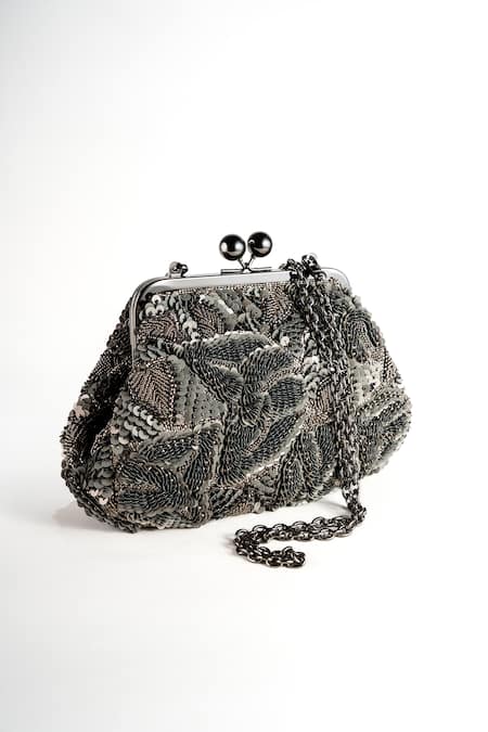 Nupur Kanoi Carmela Grey Bougain Hand Embroidered Clutch 