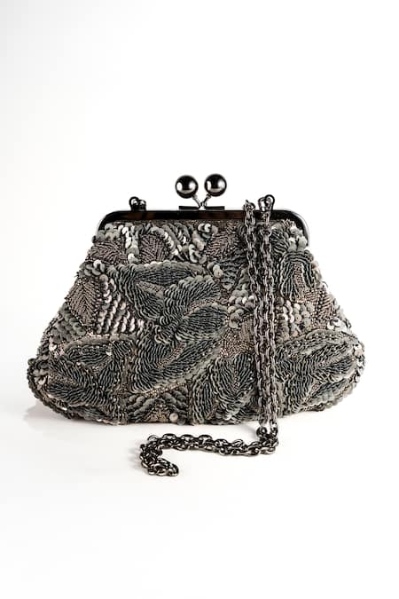 Nupur Kanoi Carmela Grey Bougain Hand Embroidered Clutch 