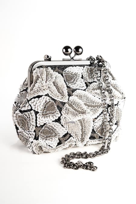 Nupur Kanoi Carmela Off-White Bougain Hand Embroidered Clutch 