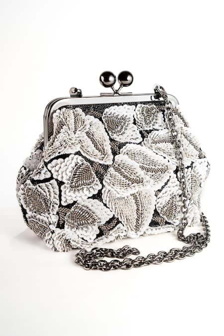 Nupur Kanoi Carmela Off-White Bougain Hand Embroidered Clutch 