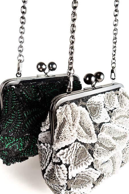 Shop_Nupur Kanoi_Off White Sequins, Beads, Embroidery Carmela Bougain Hand Clutch _Online_at_Aza_Fashions