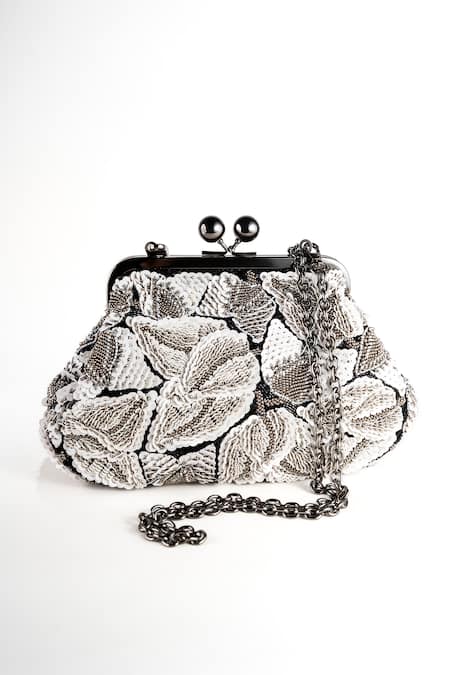 Nupur Kanoi Carmela Off-White Bougain Hand Embroidered Clutch 