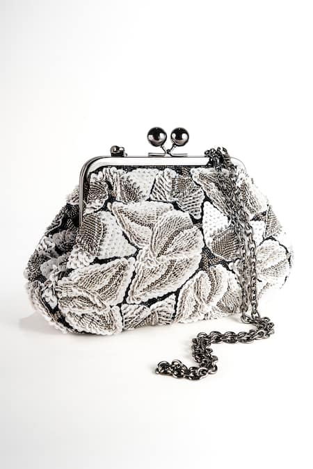 Nupur Kanoi Carmela Off-White Bougain Hand Embroidered Clutch 