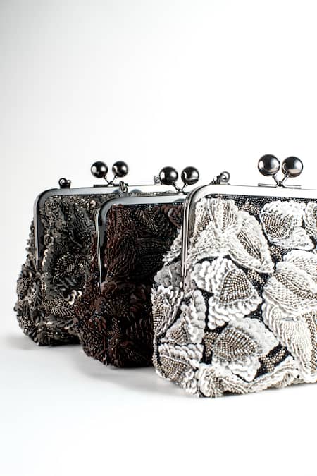 Nupur Kanoi_Off White Embroidery, Sequins, Beads Carmela Bougain Hand Clutch _Online_at_Aza_Fashions