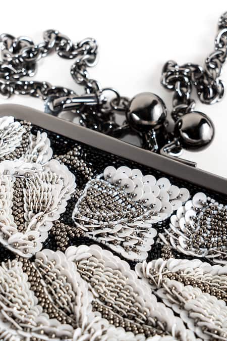 Shop_Nupur Kanoi_Off White Embroidery, Sequins, Beads Carmela Bougain Hand Clutch _Online_at_Aza_Fashions