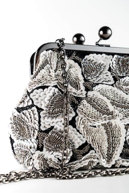 Nupur Kanoi_Off White Embroidery, Sequins, Beads Carmela Bougain Hand Clutch _at_Aza_Fashions