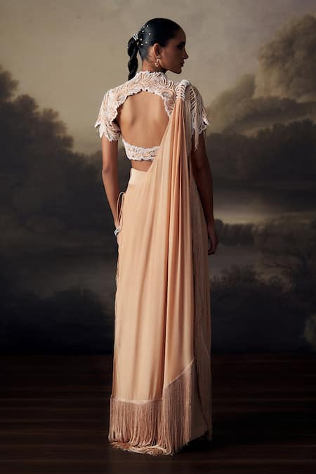 Ohaila Khan Embroidered Blouse With Pre-Draped Concept Kaftan Saree