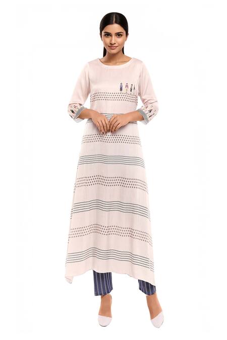 So Us By Sougatpaul Off White Rayon Round Printed Kurta Set 