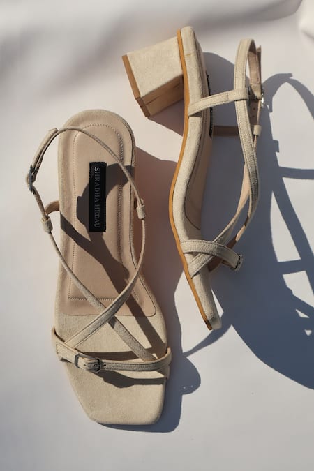 Buy_Shradha Hedau Footwear Couture_Beige Rhea Strappy Buckle Heels _Online_at_Aza_Fashions