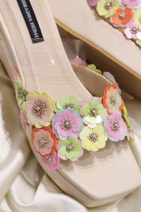 Shradha Hedau Footwear Couture_Multi Color Applique, Beads, Sequins Anvika Floral Embellished Wedges _Online_at_Aza_Fashions
