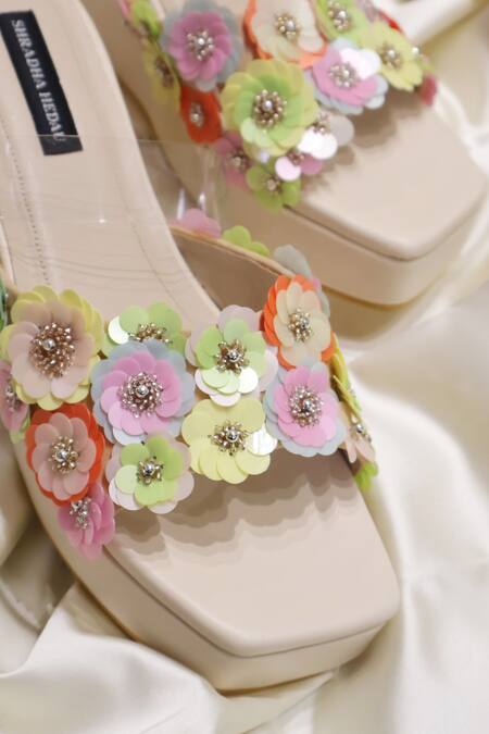 Buy_Shradha Hedau Footwear Couture_Multi Color Applique, Beads, Sequins Anvika Floral Embellished Wedges _Online_at_Aza_Fashions
