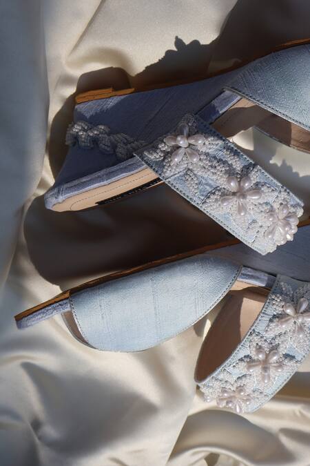 Buy_Shradha Hedau Footwear Couture_Sky Blue Beads, Pearls Eira And Embellished Wedges 