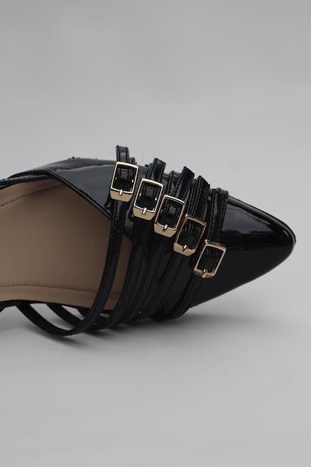 Shop_Shradha Hedau Footwear Couture_Black Buckles Arisha Pointed Toe Strappy Heels _Online_at_Aza_Fashions