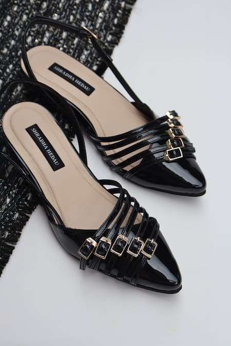 Shradha Hedau Footwear Couture_Black Buckles Arisha Pointed Toe Strappy Heels _at_Aza_Fashions
