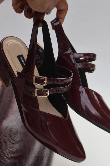 Shradha Hedau Footwear Couture_Burgundy Aavya Strappy Pointed Toe Heels _Online_at_Aza_Fashions