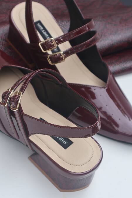 Buy_Shradha Hedau Footwear Couture_Burgundy Aavya Strappy Pointed Toe Heels _Online_at_Aza_Fashions