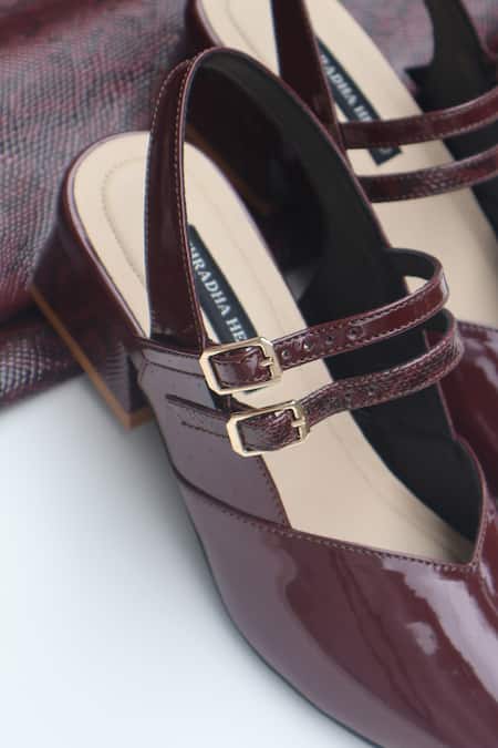 Shop_Shradha Hedau Footwear Couture_Burgundy Aavya Strappy Pointed Toe Heels _Online_at_Aza_Fashions
