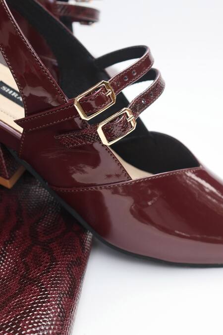 Shradha Hedau Footwear Couture_Burgundy Aavya Strappy Pointed Toe Heels _at_Aza_Fashions