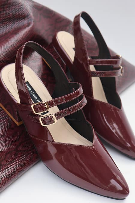 Buy_Shradha Hedau Footwear Couture_Burgundy Aavya Strappy Pointed Toe Heels 