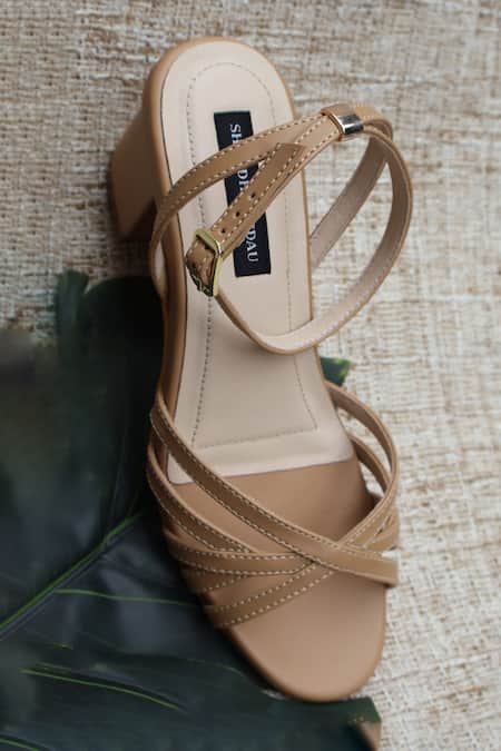 Shop_Shradha Hedau Footwear Couture_Beige Veda Strappy Block Heels _Online_at_Aza_Fashions