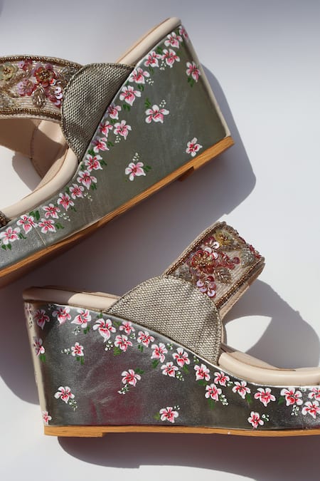Shradha Hedau Footwear Couture Aishani Floral Hand Painted Wedges 