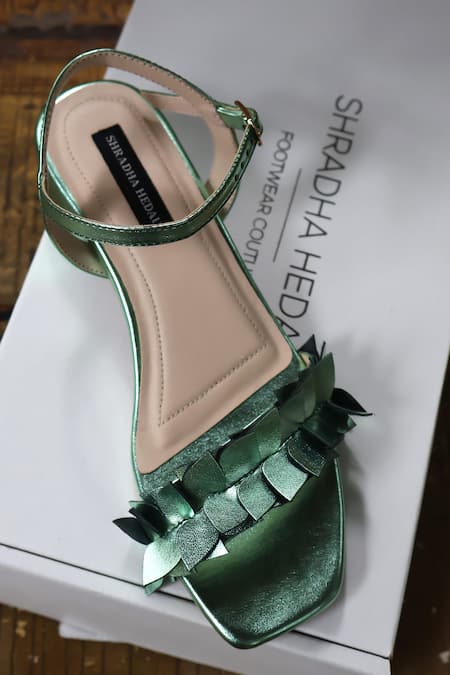 Shradha Hedau Footwear Couture_Green Ruffles Aadhya Strap Block Heels _Online_at_Aza_Fashions