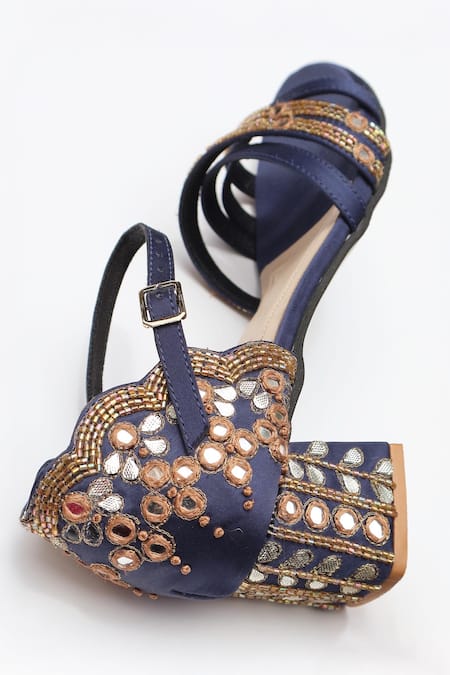 Shradha Hedau Footwear Couture Liyana Embellished Satin Block Heels 