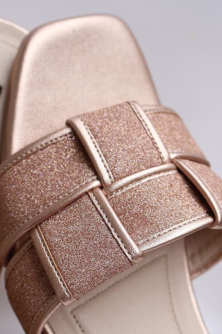 Shradha Hedau Footwear Couture_Rose Gold Glitter Tisya Woven Strap Block Heels _Online_at_Aza_Fashions