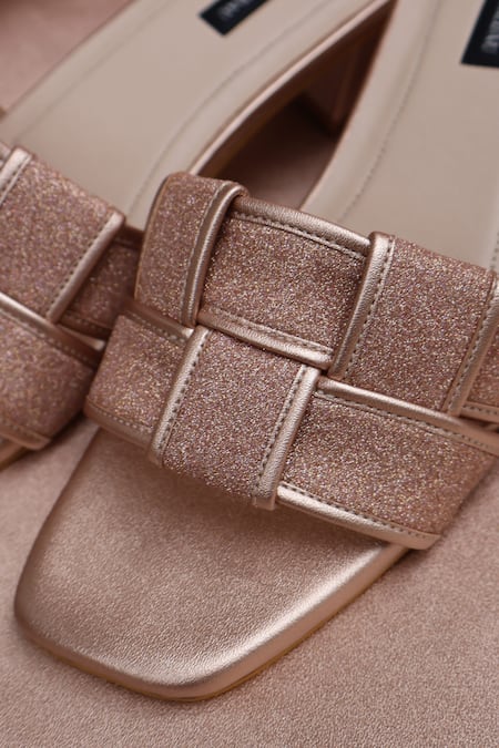 Shradha Hedau Footwear Couture_Rose Gold Glitter Tisya Woven Strap Block Heels _at_Aza_Fashions