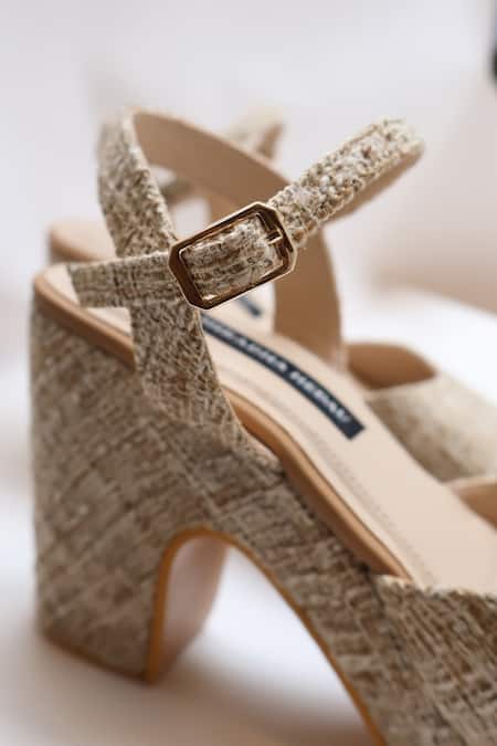 Buy_Shradha Hedau Footwear Couture_Beige Miraya Jute Textured Platform Heels _Online_at_Aza_Fashions