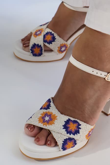 Shradha Hedau Footwear Couture Kiomi Crochet Floral Pattern Block Heels 