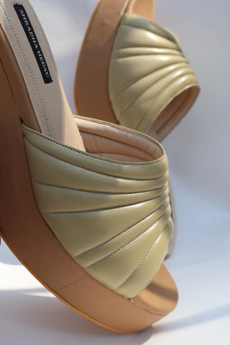 Shradha Hedau Footwear Couture_Olive Green Zeni Rexine Quilted Open Toe Heels _Online_at_Aza_Fashions