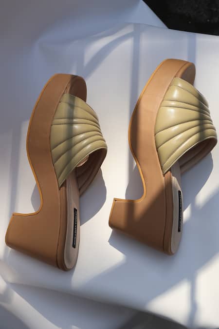 Buy_Shradha Hedau Footwear Couture_Olive Green Zeni Rexine Quilted Open Toe Heels _Online_at_Aza_Fashions