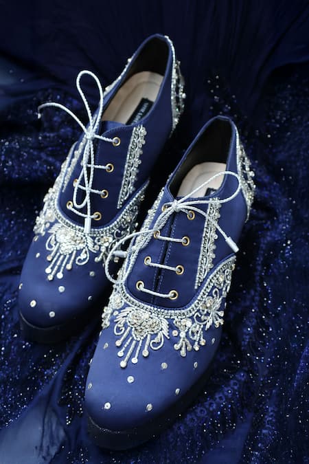 Shradha Hedau Footwear Couture Prisha Embellished Satin Platform Sneakers 