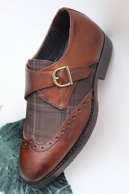 Shradha Hedau Footwear Couture_Tan Riaan Brogue Monk Strap Shoes _Online_at_Aza_Fashions