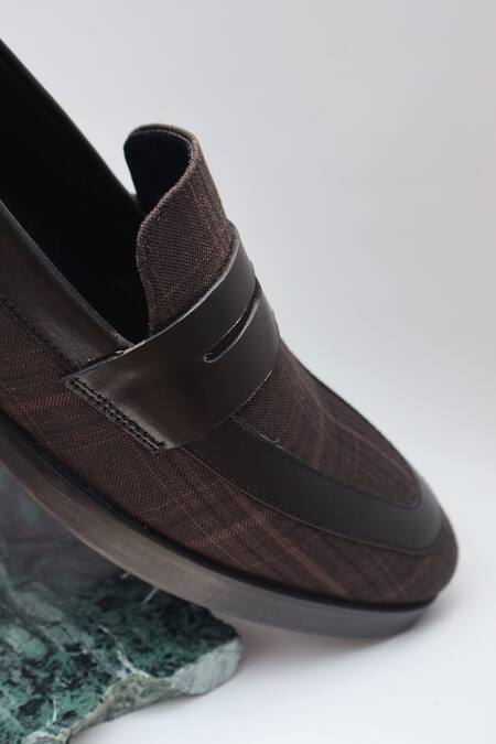 Shradha Hedau Footwear Couture_Brown Zayden Plaid Faux Leather Loafer Shoes _Online_at_Aza_Fashions