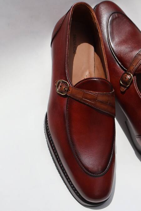 Shop_Shradha Hedau Footwear Couture_Brown Arvay Monk Strap Shoes _Online_at_Aza_Fashions