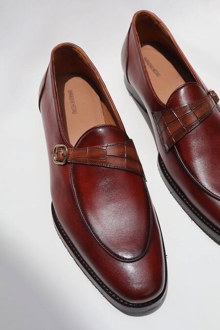 Shradha Hedau Footwear Couture_Brown Arvay Monk Strap Shoes _at_Aza_Fashions