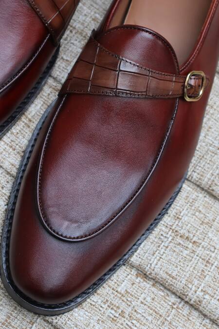 Shop_Shradha Hedau Footwear Couture_Brown Arvay Monk Strap Shoes 
