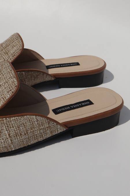 Shradha Hedau Footwear Couture_Brown Advait Raw Silk Textured Mules _Online_at_Aza_Fashions