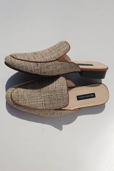 Buy_Shradha Hedau Footwear Couture_Brown Advait Raw Silk Textured Mules _Online_at_Aza_Fashions