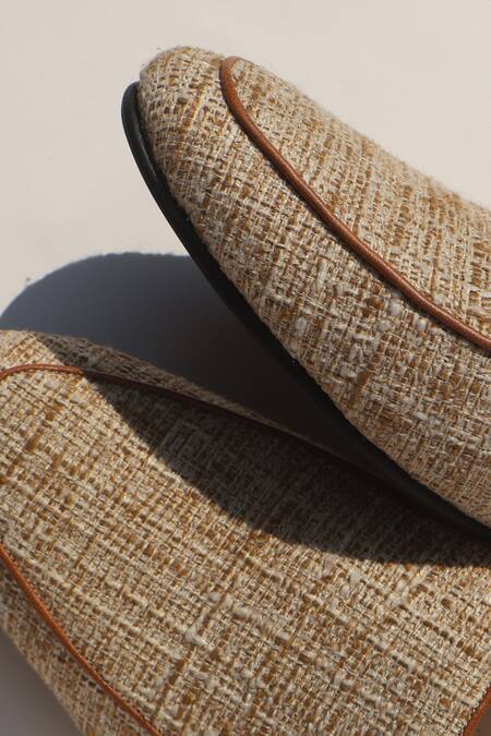 Shradha Hedau Footwear Couture_Brown Advait Raw Silk Textured Mules _at_Aza_Fashions
