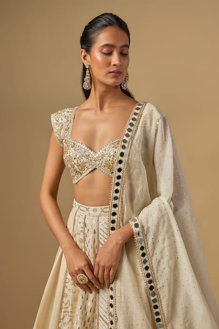 Neha Khullar_Ivory Chanderi , Mirrors, Embroidery, Zari, Sequins Lehenga Set _Online_at_Aza_Fashions