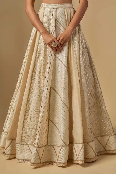 Buy_Neha Khullar_Ivory Chanderi , Mirrors, Embroidery, Zari, Sequins Lehenga Set _Online_at_Aza_Fashions