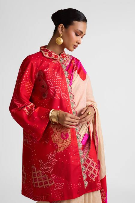 Shop_Naina Jain_Ivory Silk, Tissue Zari, Embroidery, Tassels Zardozi Saree Set With Jacket _Online_at_Aza_Fashions