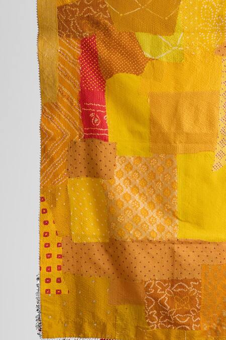 Shop_Naina Jain_Red Silk Tassels Round Neck Solid Kurta And Pant Set With Patchwork Dupatta _Online_at_Aza_Fashions