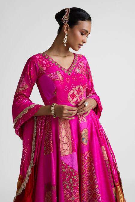 Buy Naina Jain Pink Silk Embroidery, Zari, Patchwork, Zardozi Anarkali With Bandhani Dupatta Online at Aza Fashions Buy_Naina Jain_Pink Silk Embroidery, Zari, Patchwork, Zardozi Anarkali With Bandhani Dupatta _Online_at_Aza_Fashions