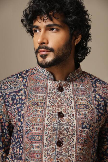 Shop Dusala Multi Color Pashmina Printed Bandhgala Online at Aza Fashions Shop_Dusala_Multi Color Pashmina Printed Bandhgala _Online_at_Aza_Fashions